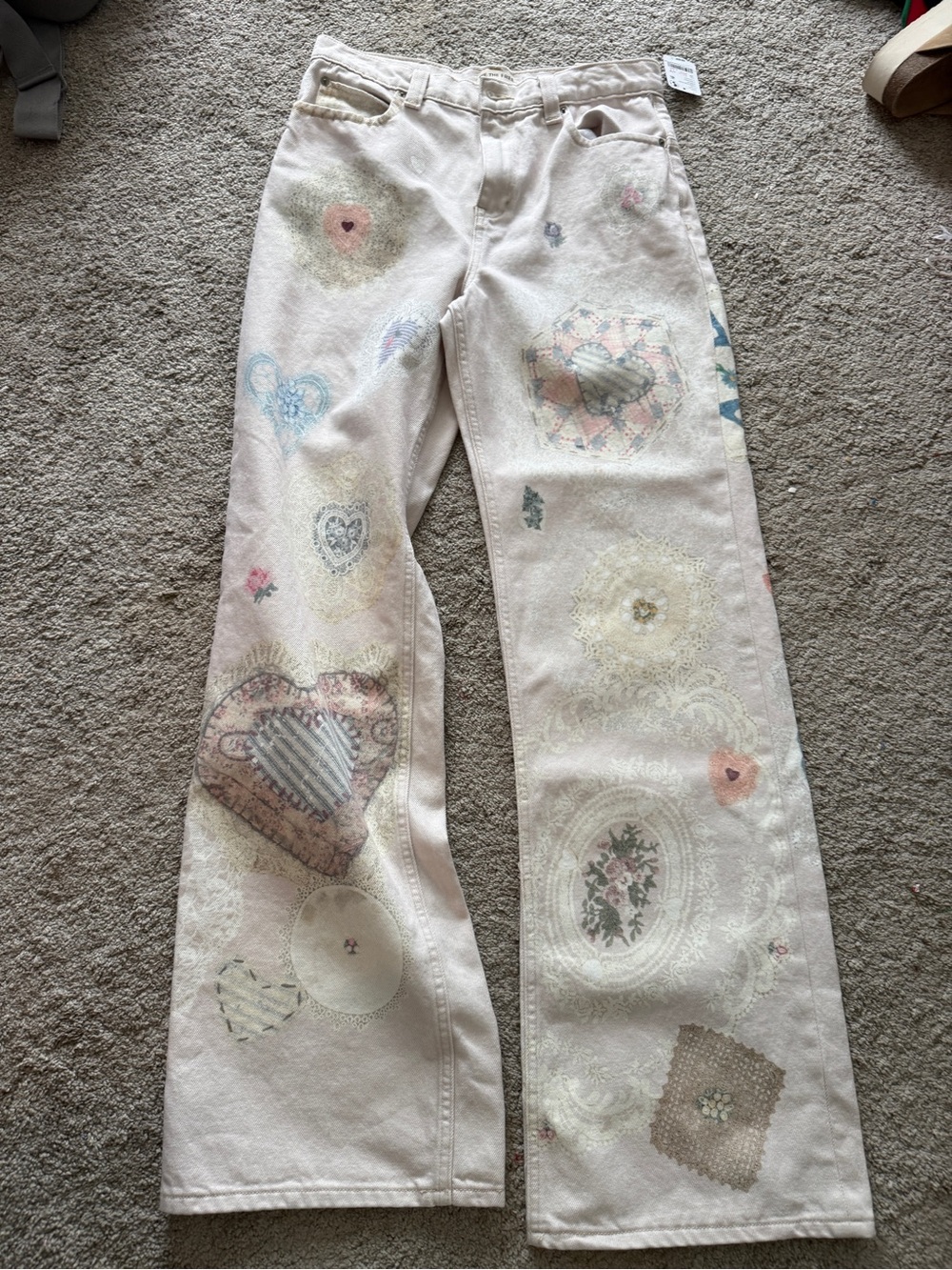 We The Free Illusions straight-leg printed jeans in the heirloom ivory,nwt, sz29 - Picture 6 of 13